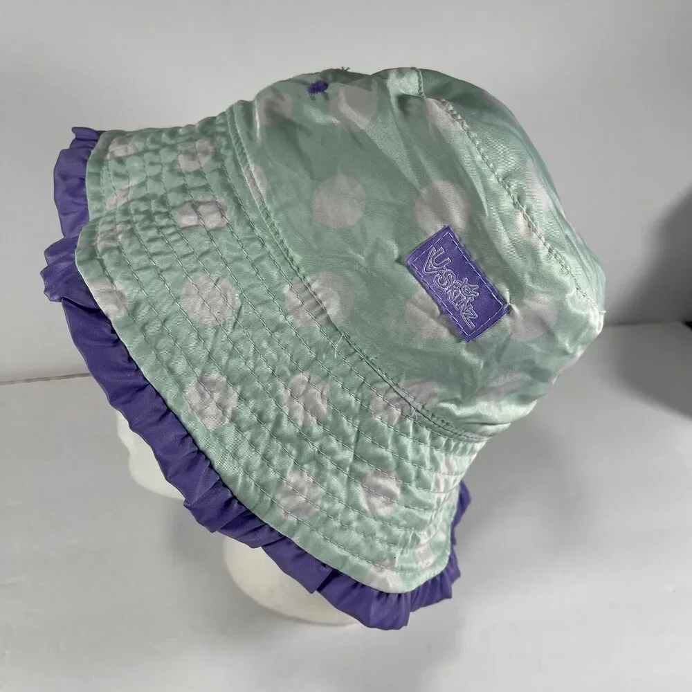 UVSkinz Reversible Toddler Sun Hat - UPF 50+ Mint Polka Dot & Fish Print Size 7